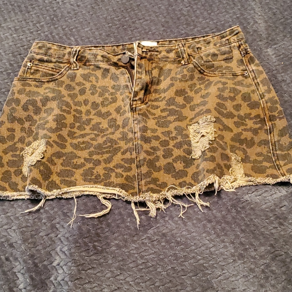 Love + Harmony distressed animal print skirt